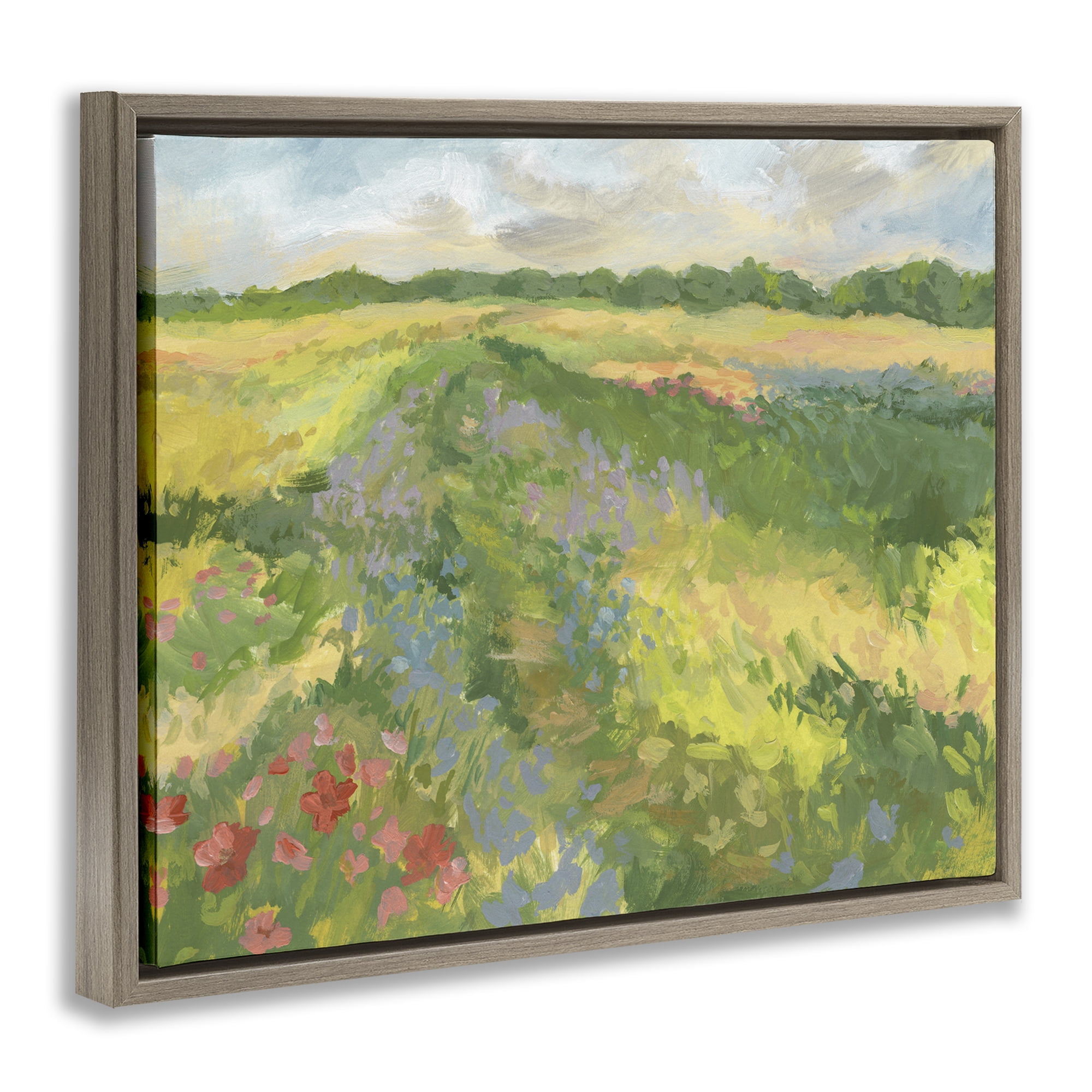 Stupell Industries Windswept Flower Meadow Brown Framed Floater Canvas Wall Art, design by Victoria Barnes