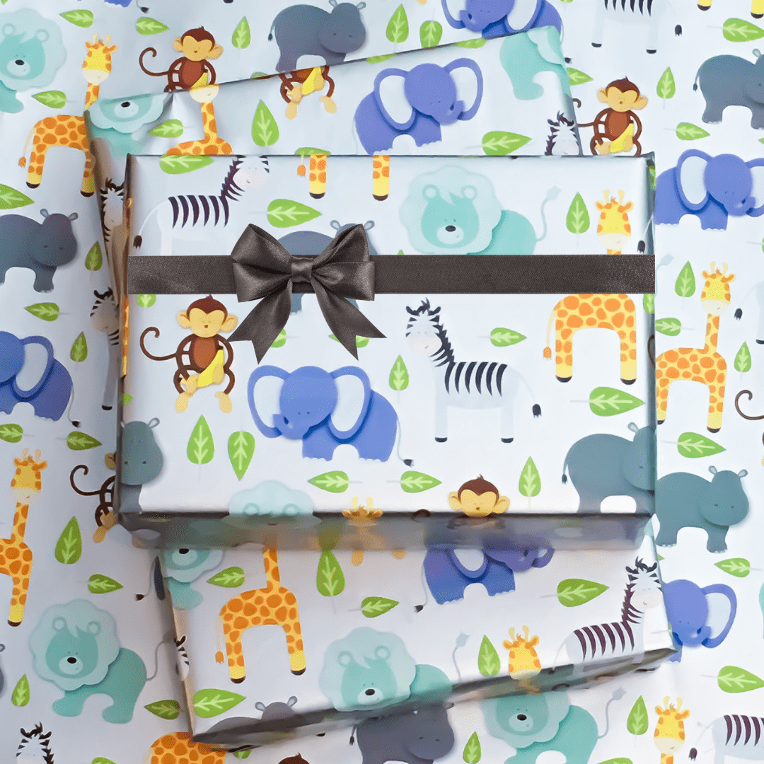 Zoo Animals Lion Elephant Giraffe Baby Shower Specialty Gift Wrapping