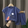 thumbnail image 2 of Summer Toddler Kids Shirt and Short Pants Set Boys Girls Printed Round Neck 2 Piece Outfits Casual Children's Set 3 Years Blue, 2 of 3