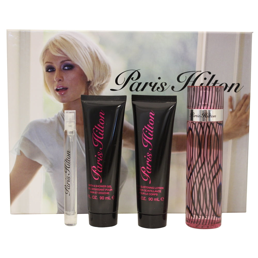 Paris Hilton 4 Pc. Gift Set ( Eau De Parfum Spray 3.4 Oz + Eau De Parfum Spray 0.34 Oz + Bath
