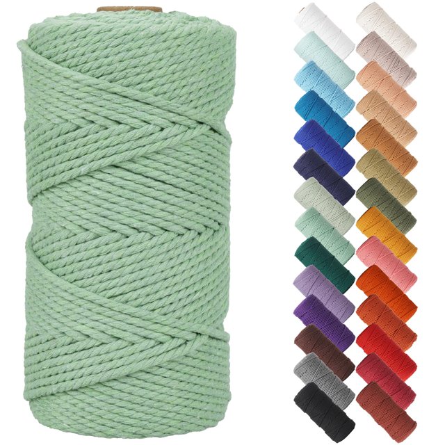 Cordón de macramé NOANTA, color verde claro, 4 mm x 100 m, fibra de algodón