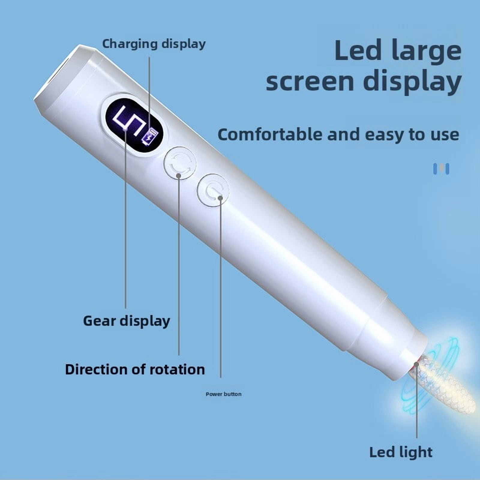LCD display nail drill machine - Rechargeable electric nail file with LED display, 30,000 rpm portable nail sander.