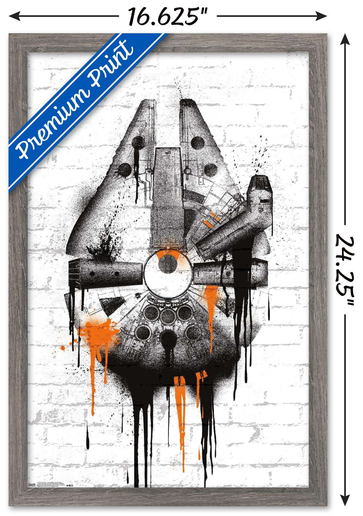 Star Wars: Saga - Falcon Black And Orange Wall Poster, 14.725" x 22.375", Framed