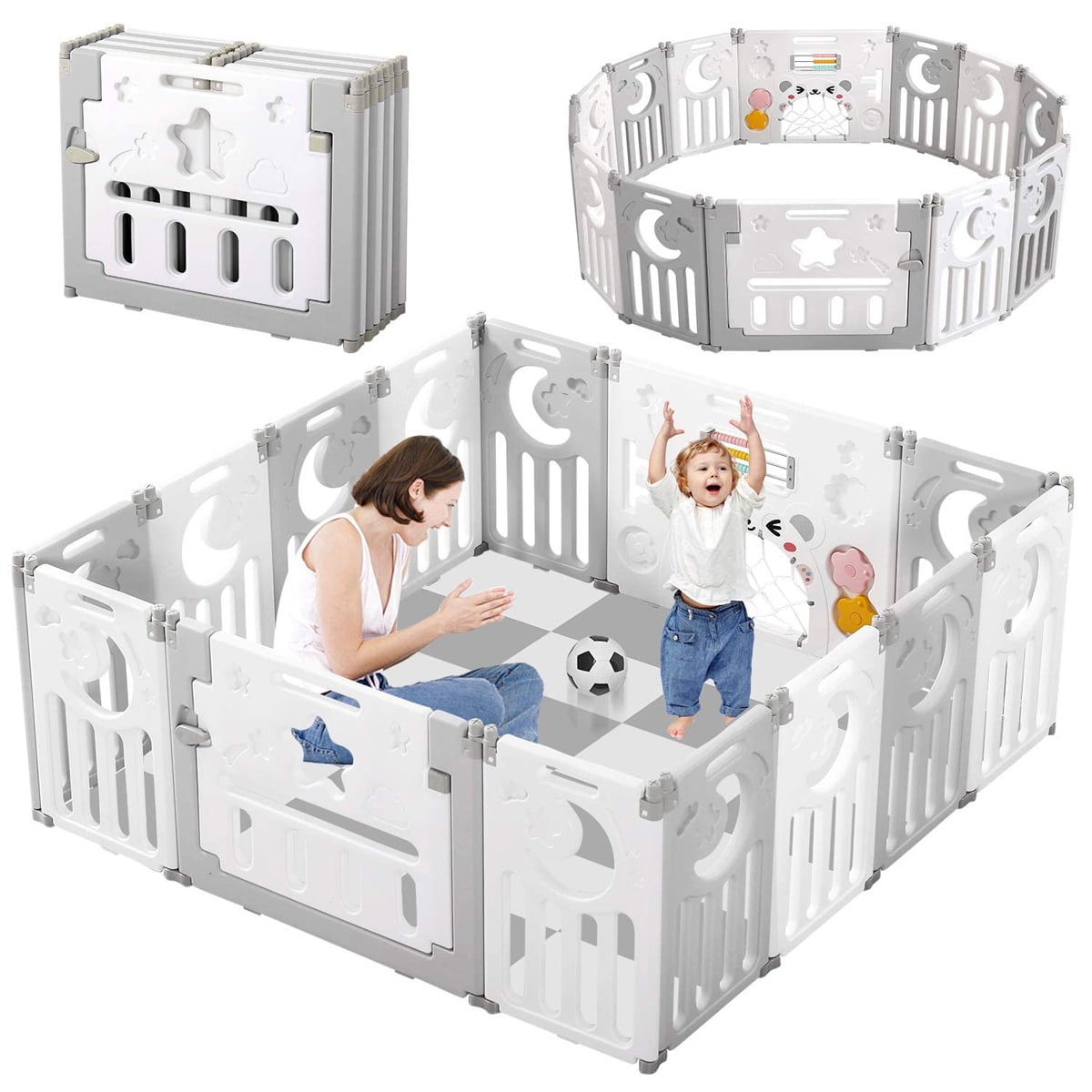 NAIMP Baby Playpen, 14 Panels Upgrade Foldable Kids Activity Centre Safety Play Yard Home Indoor