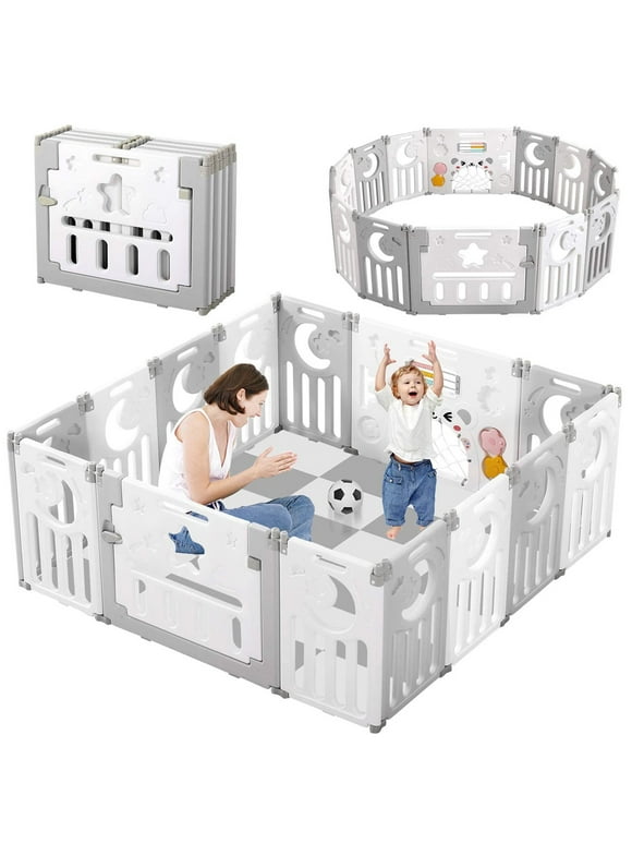 Baby Playpen, NAIMP 14 Panels Upgrade Foldable Kids Activity Centre Safety Play Yard Home Indoor Outdoor Baby Fence Play Pen NO Gaps with Gate for Baby Boys Girls Toddlers