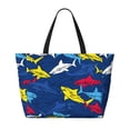 thumbnail image 2 of Gaeub Cartoon Shark Beach Travel Bag, Multi-Pocket Beach Bag, Summer Vacation Bag, Beach Essentials Tote, 2 of 7