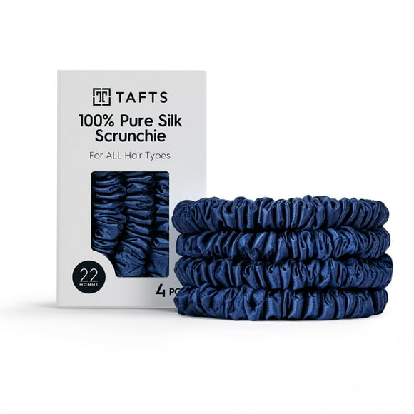 Tafts 4 Pcs 22 Momme Chouchous en Soie de Mûrier, Chouchous en Soie de Mûrier pour Tous Types et Textures de Cheveux, Accessoires pour Cheveux pour Femmes Filles, Bleu Marine