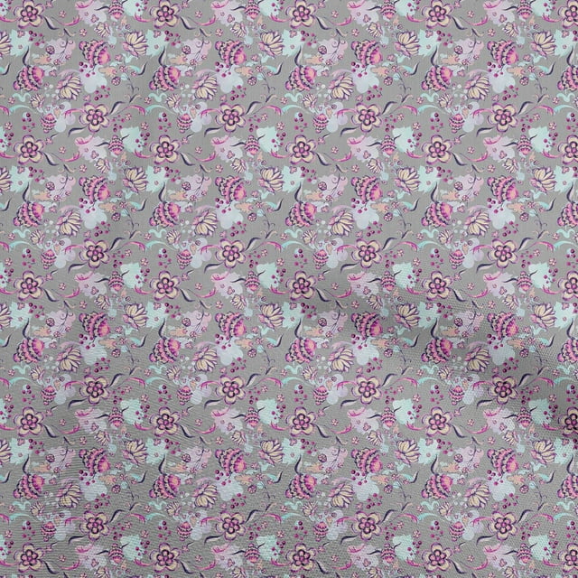 oneOone Rayon Gray Fabric Asian Suzani Fabric For Sewing Printed Craft Fabric By The Yard 56 Inch Wide
