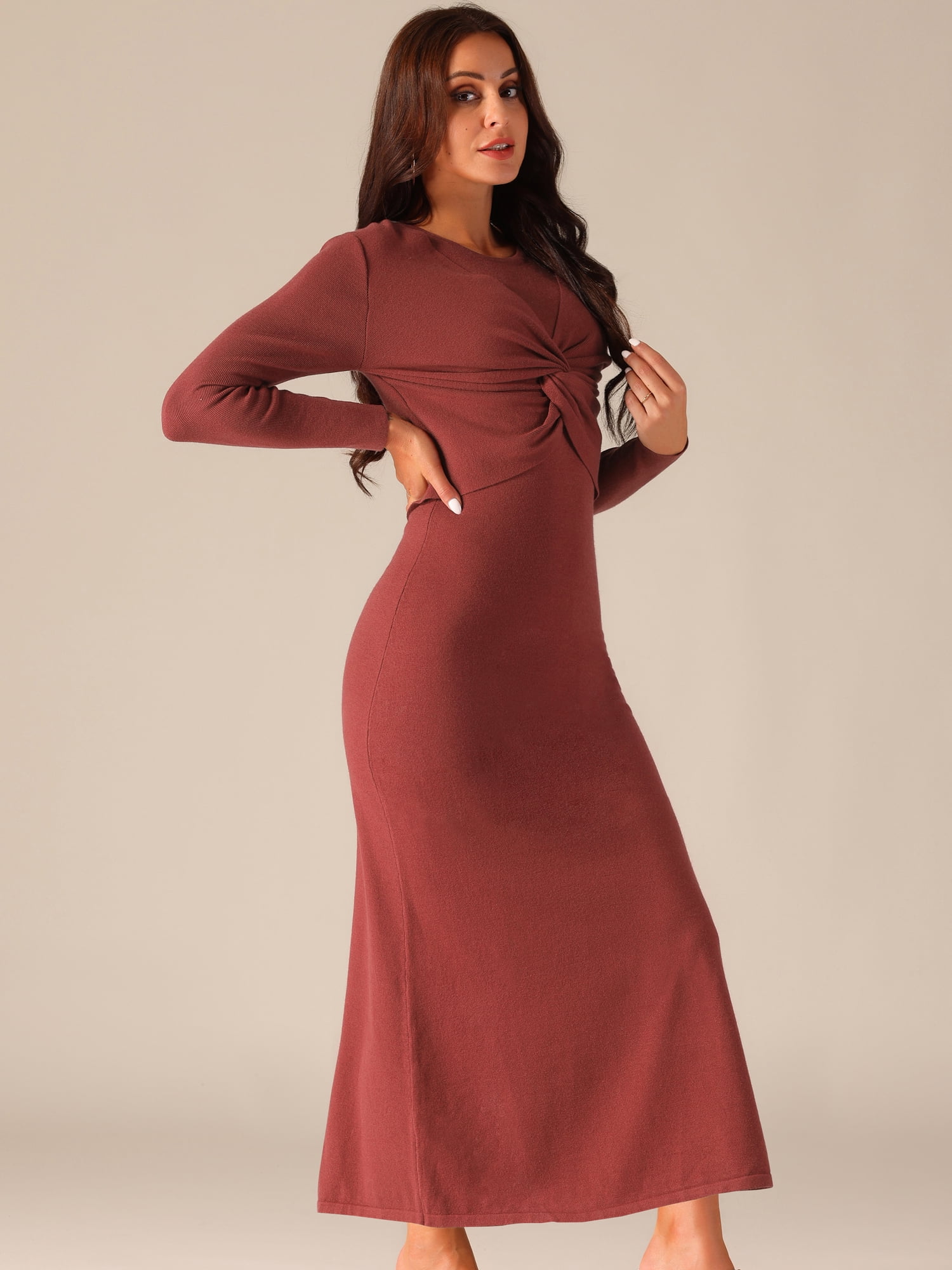 DARING DIVA Tank Set Long Sleeve Twist Front A-Line Dress M Wine Red
