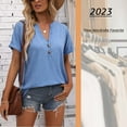 thumbnail image 5 of Siilsaa Womens Tshirts V Neck Short Sleeve Buttons Tops Tee Solid Color Blouse Loose Fit Blue,XL, 5 of 5