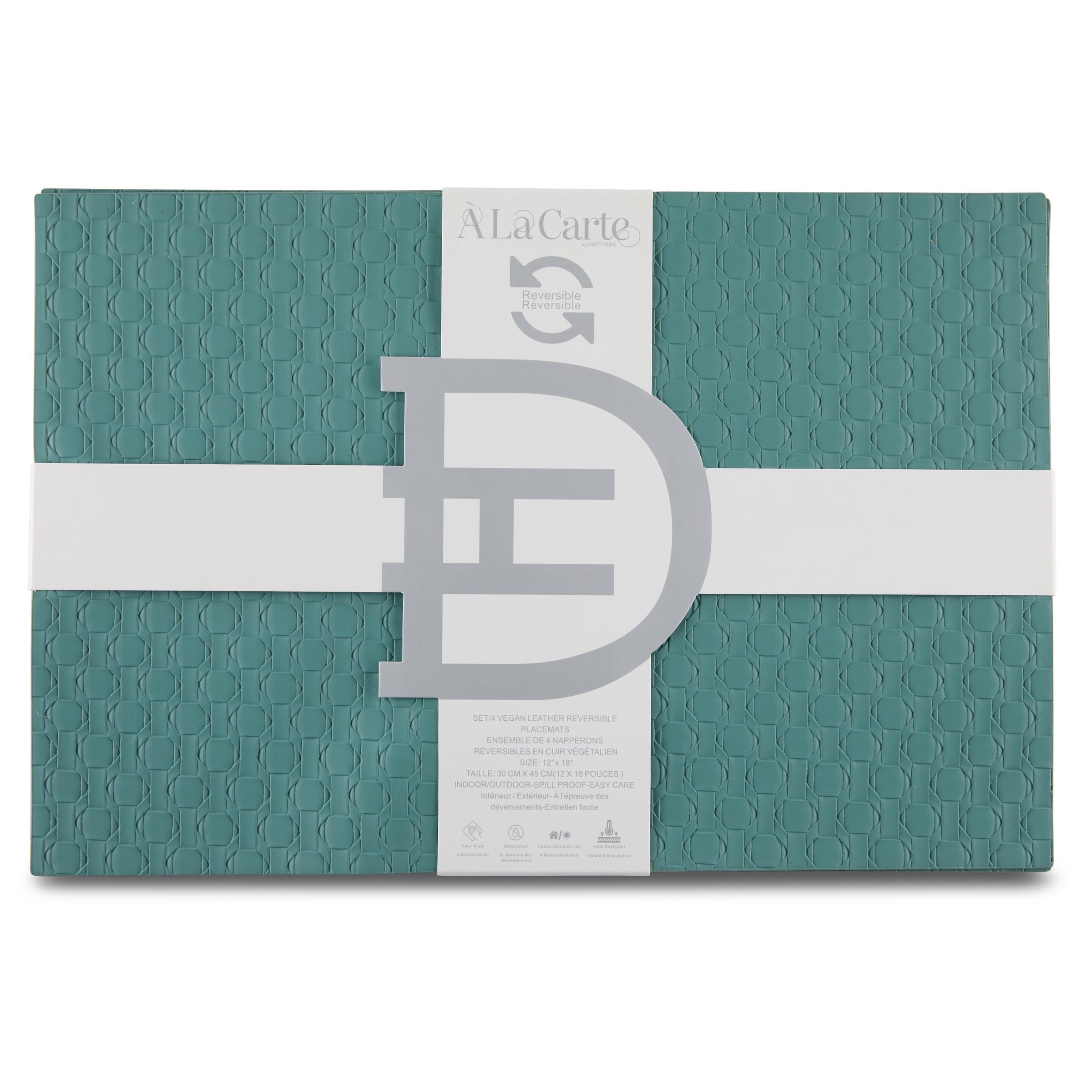 Ala Carte by Dainty Home Stratham Geometric Textured Faux Leather Placemats – Set of 4, Reversible, Non-Slip, Washable, Heat & Tear Resistant – 12x18 in Dining Table Mats