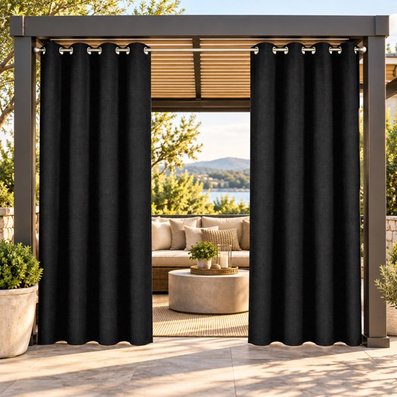 Fchozu 100% Blackout Linen Textured Curtains for Bedroom Solid Thermal Insulated Natural Beige Grommet Room Darkening Curtains & Drapes Luxury Decor for Living Room 52 x 84 Inch (2 Panels)