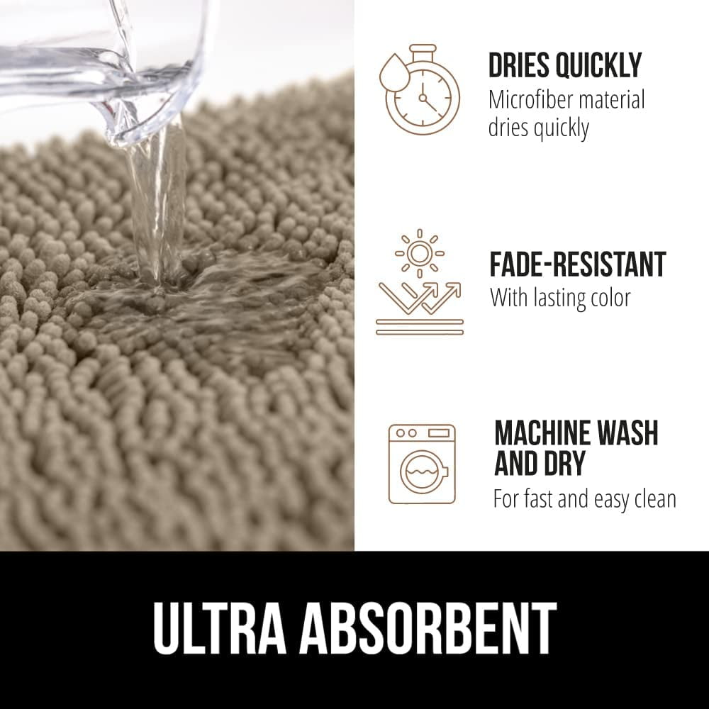 Bath Rug 24x17, Thick Soft Absorbent Chenille, Rubber Backing Quick Dry Microfiber Mats, Machine Washable Rugs for Shower Floor, Bathroom Runner Bathmat Accessories Decor, Beige