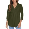 thumbnail image 4 of Tbopshirt Tops for Women 2025,Fashion Woman V Neck Three Quarter 3/4Sleeve T Shirt Autumn Solid Blouse Tops Sweatshirt Shirt, 4 of 5