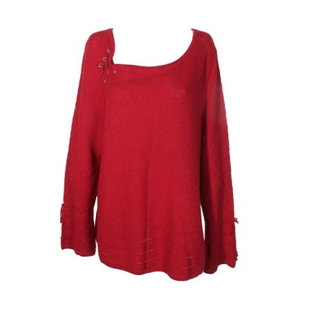 Style & Co Womens Petite Canyon Red Metallic Lace-Up Sweater PP
