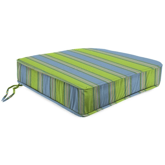 Jordan Manufacturing Sunbrella 22.5" x 22.5" Bravada Limelight Multicolor Stripe Square Outdoor Deep Seat Cushion with Ties and Welt