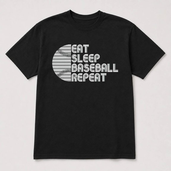 Eat Sleep Baseball Repeat Graphic T-Shirt, Unisex Classic Fit, Cotton-Rich 180 GSM, Center Chest Print
