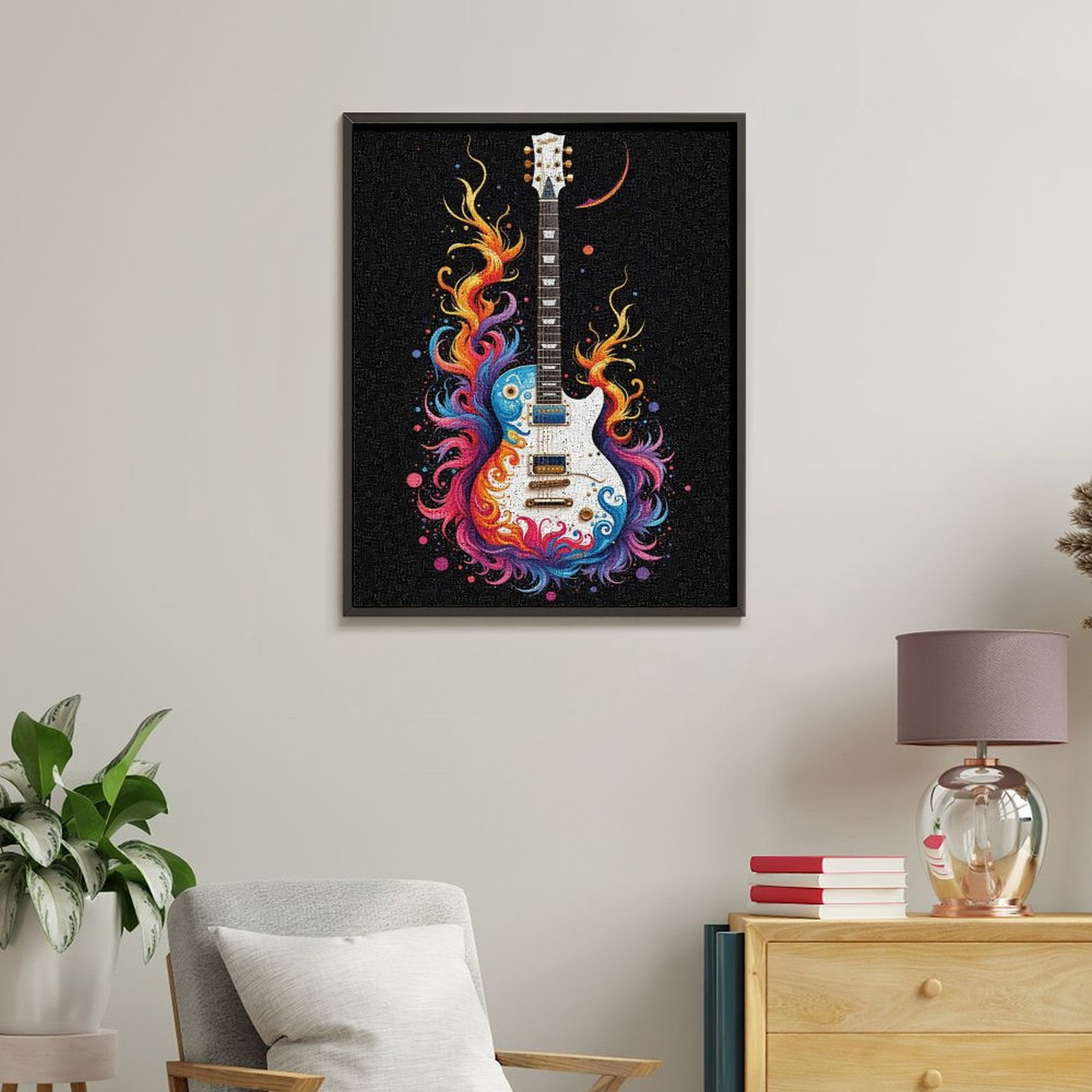 Paint By Numbers Kit for Adults Beginner - DIY Colorful Flame Guitar Art Canvas Painting Kits for Adults, Frameless Paint By Number for Adults for Home Wall Decor 16x20 Inch