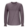 thumbnail image 3 of Women's Casual Long Sleeve Elastic Cuff Tee Crew Neck Pleated Shirts Top Simple Solid Color Loose Fit Top Tee, 3 of 5