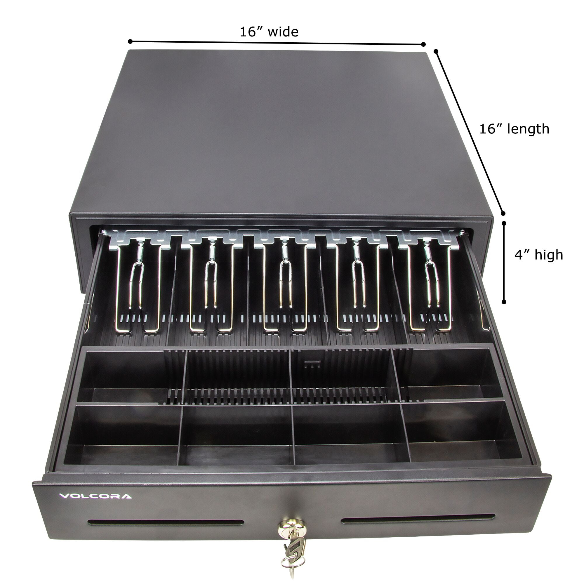 POS Key Lock with Fully Removable Money Tray and Double Media Slots System Black Heavy Duty Till with 5 Bills//8 Coin Slots 16 Manual Push Open Cash Register Drawer for Point of Sale