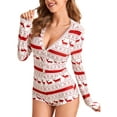 thumbnail image 3 of Women Christmas Printed Pajamas Romper Long Sleeve Playsuit Deep V Neck Bodysuit Jumpsuit Sexy Sleepwear Overall Xmas Holidays, 3 of 5