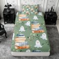 thumbnail image 4 of Erosebridal Kawaii Ghost Twin Sheets 3pcs,Happy Halloween Bedding,Sage Green,1 Flat Sheet, 1 Fitted Sheet and 1 Pillowcase, 4 of 6