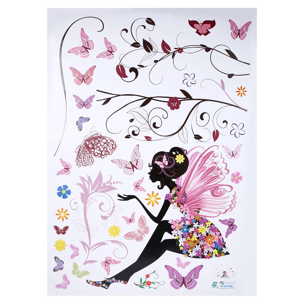 Fugacal PVC Wall Sticker Fairy Flower Butterfly Vinyl Art Decal Girl ...