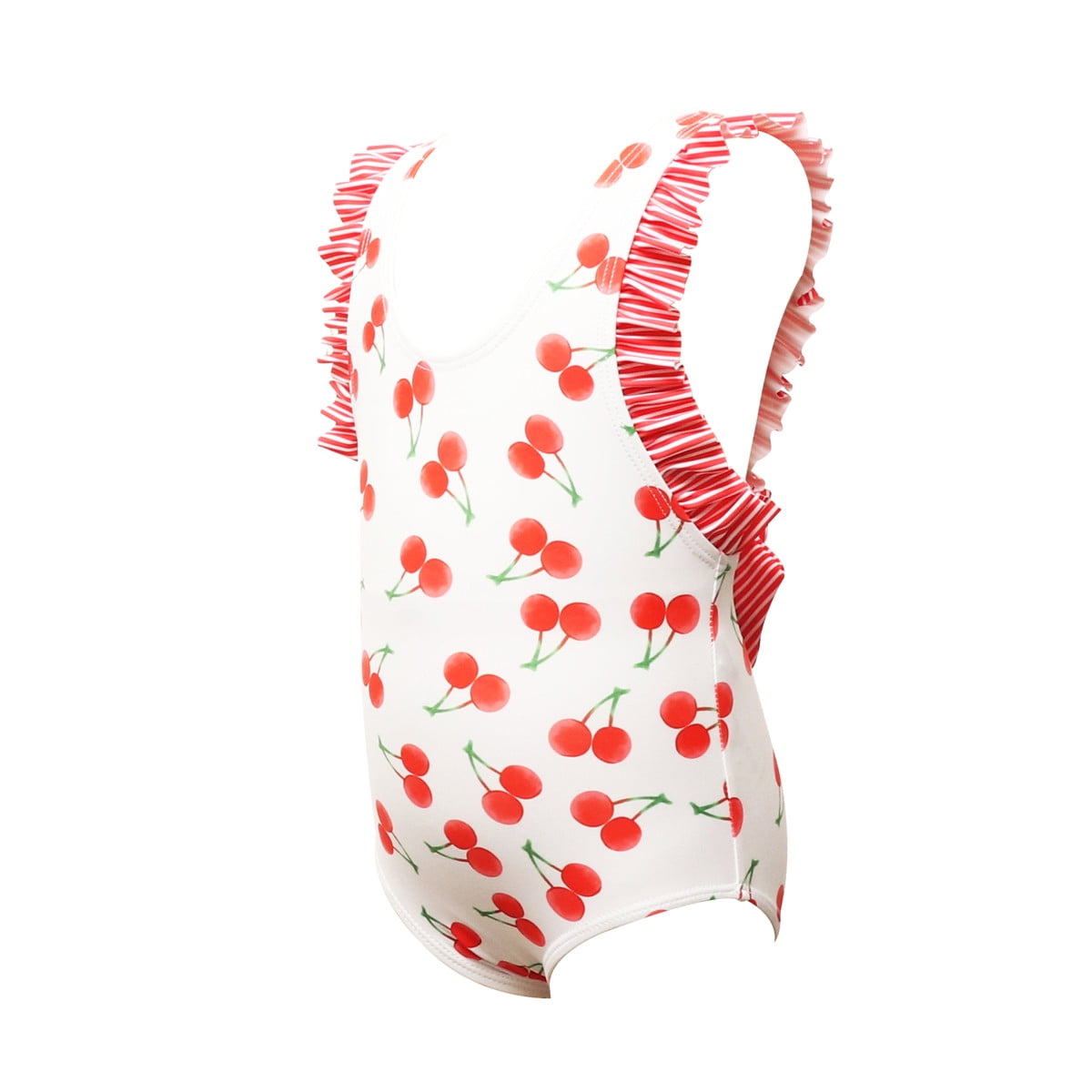 Fesfesfes Children Girls Swimsuit Ruffle Splicing One Piece Cherry