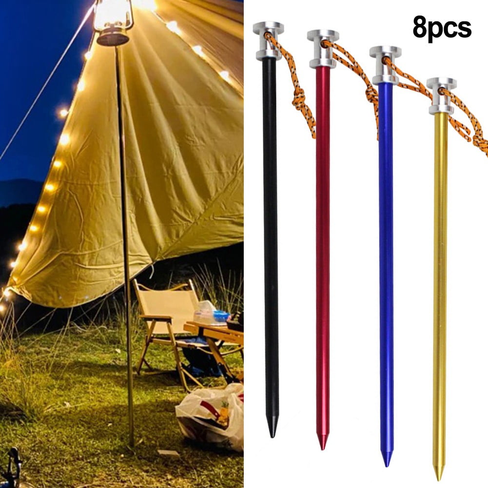 8Pcs Heavy Duty Aluminum Tent Stakes 23Cm With Rope Pegs For Sand Mud & Grass