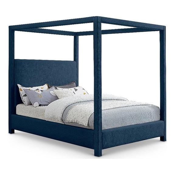 Meridian Furniture Emerson Navy Linen Textured Fabric Full Bed