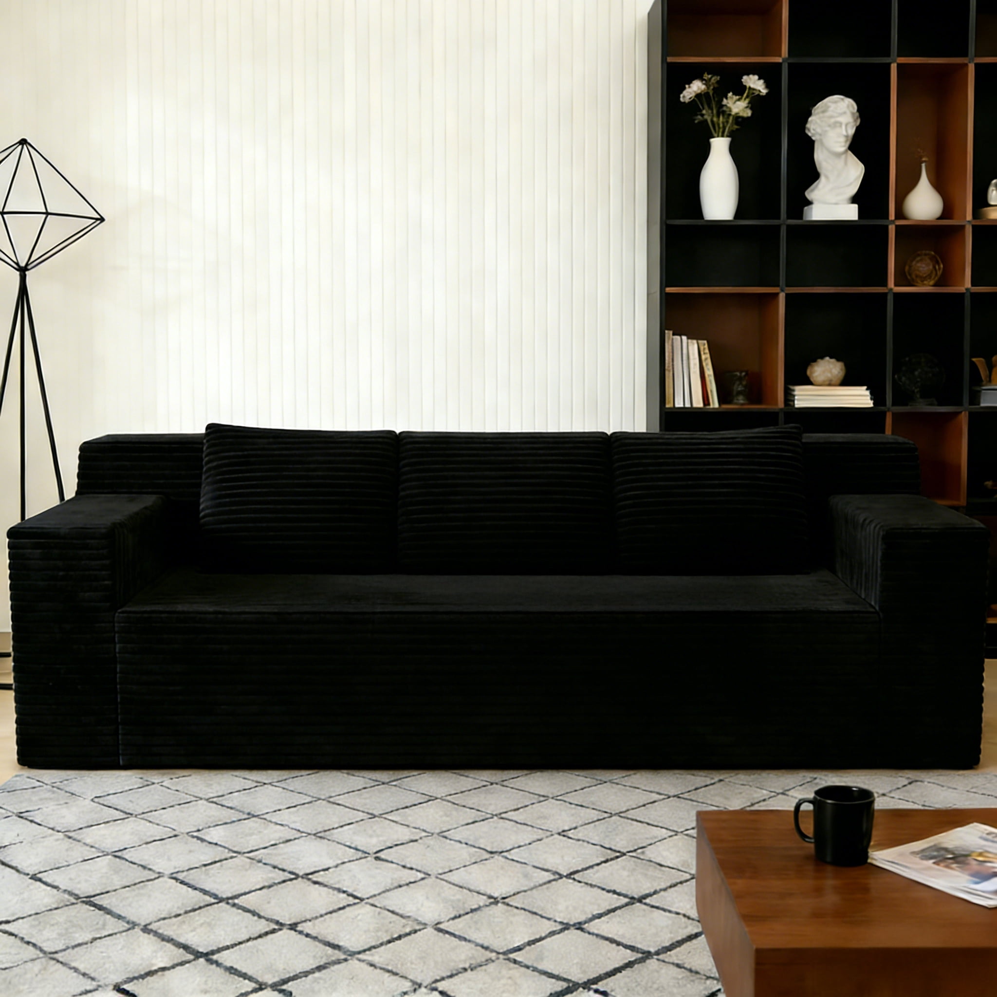 Sofa, Loveseat, Sectional Sofa&nbsp;with Corduroy Fabric, 71" Deep Seat Modular Floor Couch for Living Room, Bedroom, Apartment, No Assembly Required, Antique Black