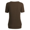 thumbnail image 2 of Made by Johnny Women's Scoop Neck Short Sleeve Pleated Front Blouse Tunic Top L BROWN, 2 of 6