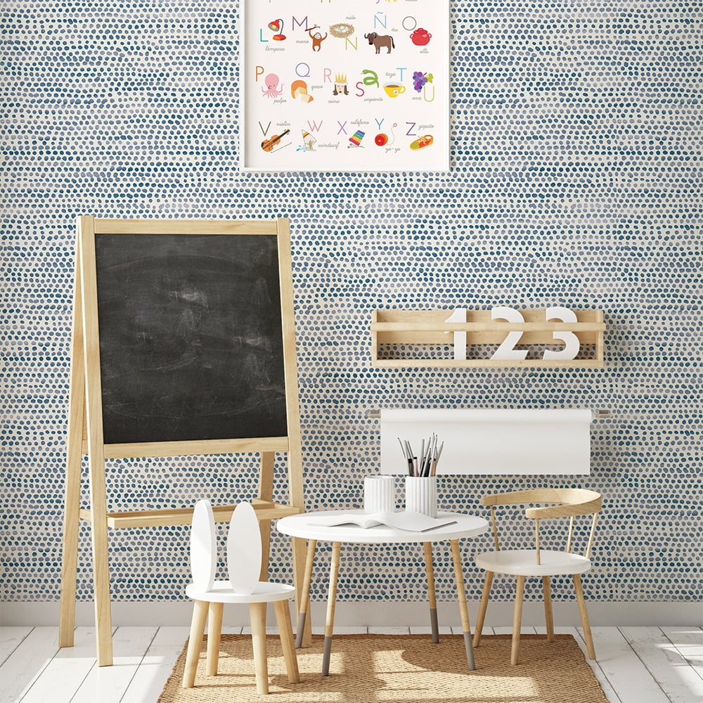 Tempaper Moire Dots Blue Moon Peel and Stick Wallpaper, 20.5" x 9'