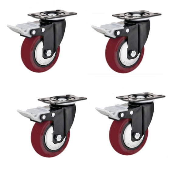 Hex Autoparts 4PCS 4" Heavy Duty Caster Wheels Locking Casters with Brake Swivel Plate Casters 360 Degree Rotating Black&Red