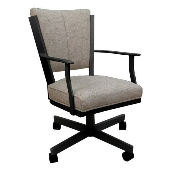 Montana Swivel Metal Dining Caster Chair - Hemsath Driftwood Fabric -Black Frame