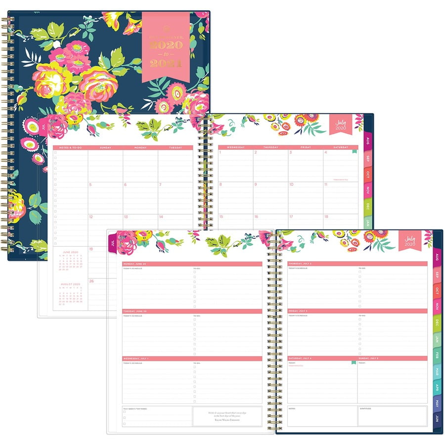 Blue Sky Day Designer Weekly/Monthly Planner, Floral, Gold, Navy