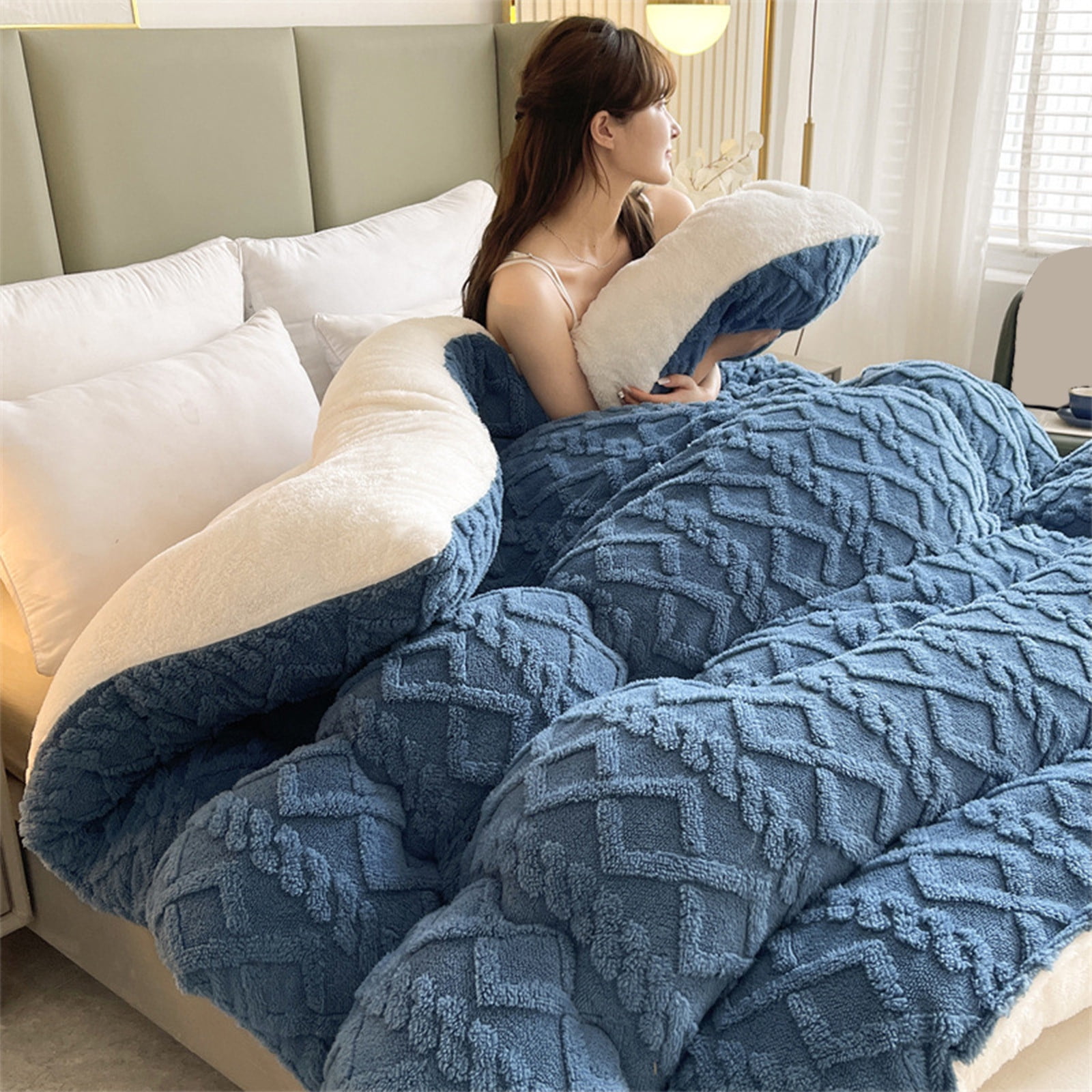 JMKQLZ Winter Lambswool Quilt Thick Warm Plush Bedding Comforter Bed Blanket Cold Weather Protection Suitable For All Seasons