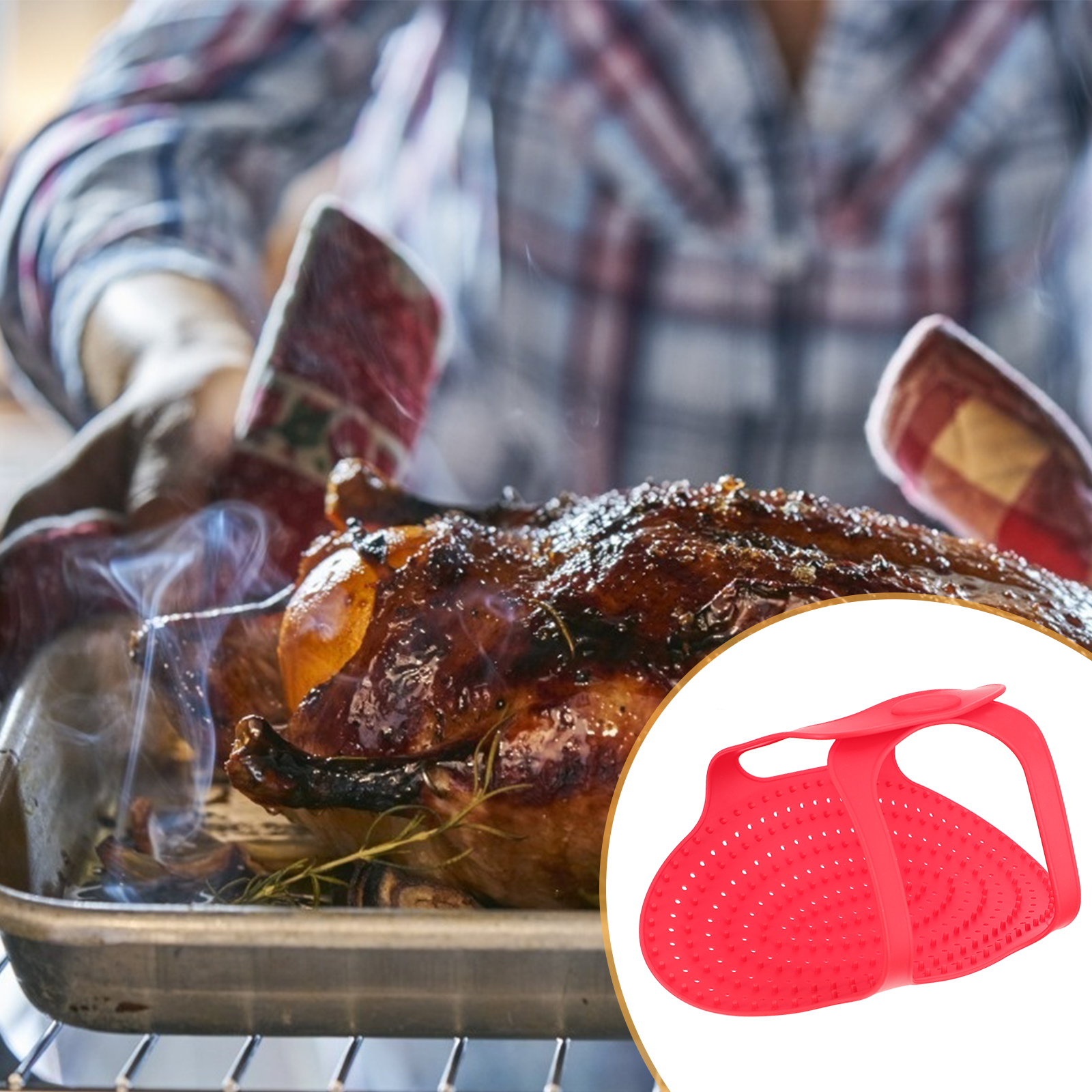 WORGEOUS 2pcs Non-Stick Silicone Sling Turkey Lifter Turkey Holder Basket Meat Baking Mat