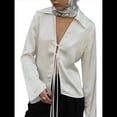 thumbnail image 2 of Camisas de Satén con Lazo Frontal para Mujer, Blusas de Seda con Escote en V Profundo para Discoteca, Blusa de Larga Y2K para Salir M, 2 of 10