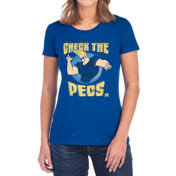 Johnny Bravo Check The Pects Women's T Shirt, Royal, Small