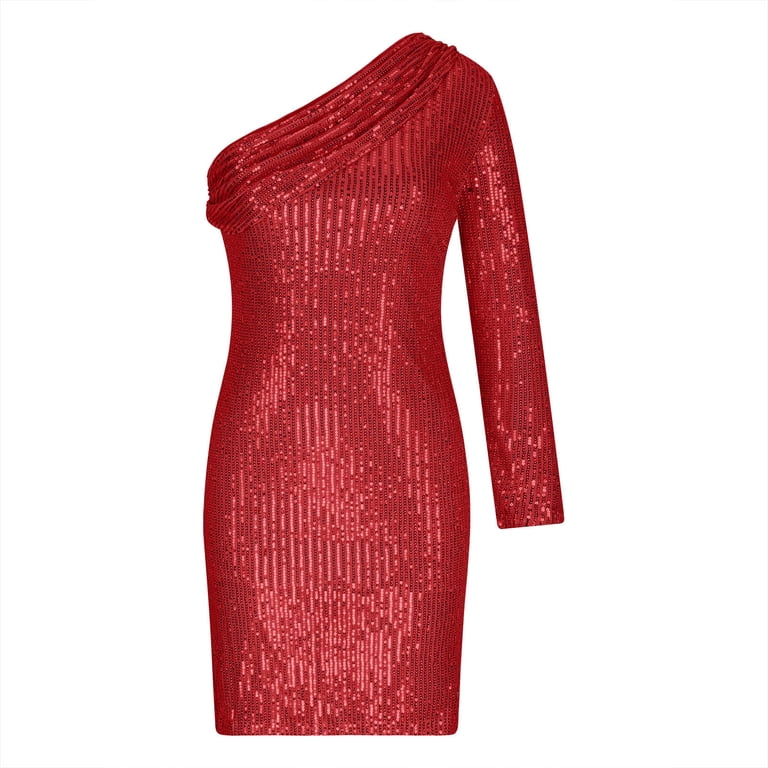 Off Shoulder Sequin Dress Fanxing Women Off Shoulder Cocktail Dress Glitter  Sequin Ruched Bodycon Club Night Out Party Dresses High Split Formal Dresses  Sequin One Shoulder Dress