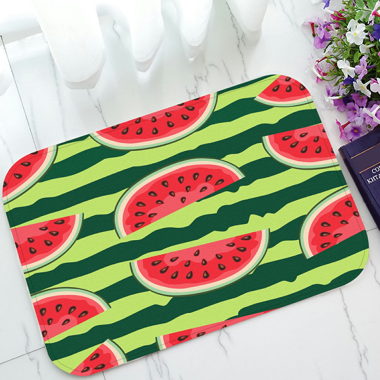 ABPHQTO Red Watermelon Slice On Striped Green Doormat Entrance Rug Area ...