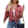 thumbnail image 3 of SHIBEVER Plaid Flannel Shirts for Women Long Sleeve Button Down Shirts Blouses Tops Jacket Boyfriend Shirt Coats Roll Up Fall Clothing, 3 of 5