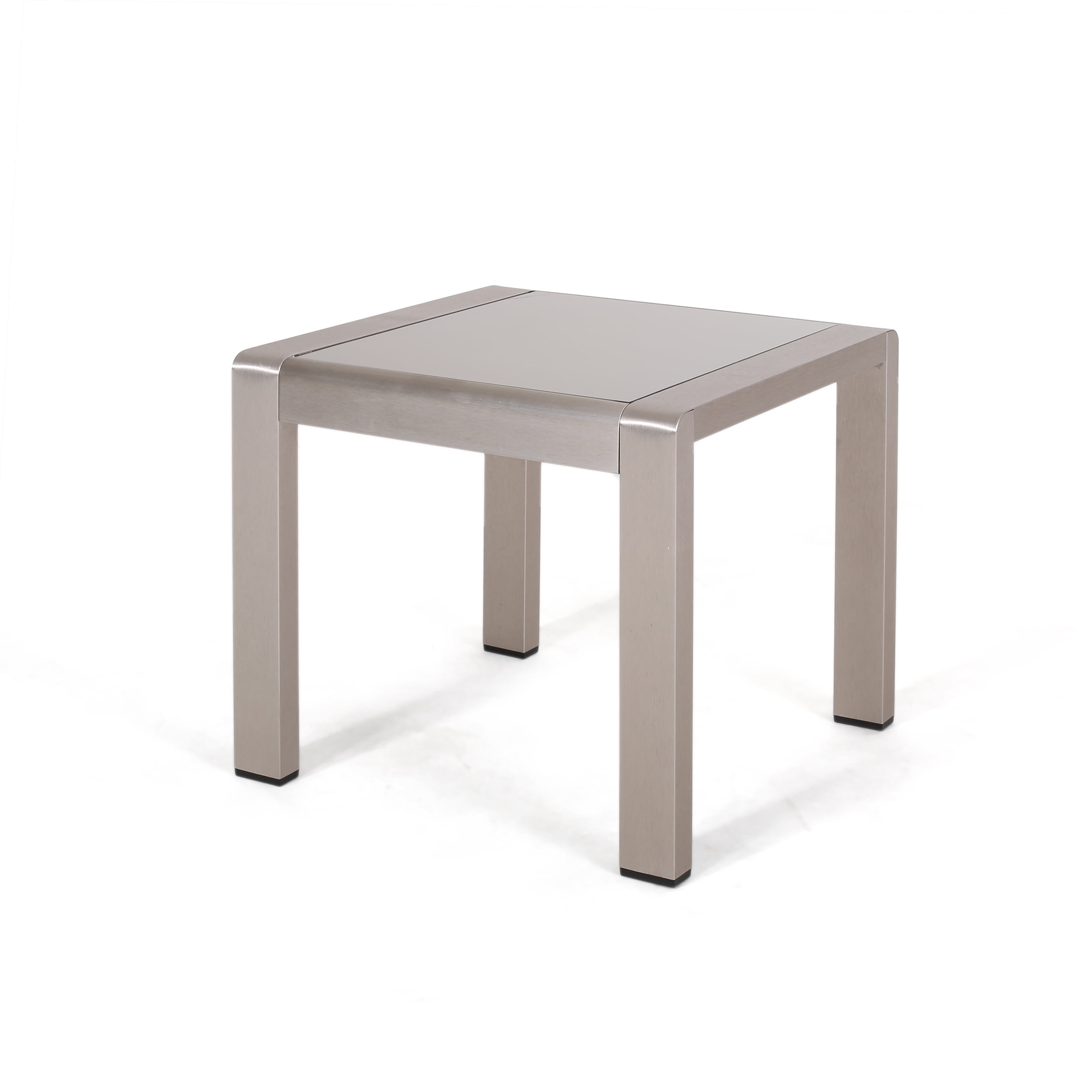 Miller Coral Outdoor Aluminum Side Table with Glass Top, Matte Gray and Silver Finish