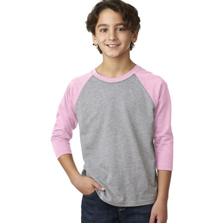 Lilac Ice Apparel - Branded Next Level Youth CVC 3/4 Sleeve Raglan - LILAC/ D HTR GRY - L (Instant Saving 5% & more)