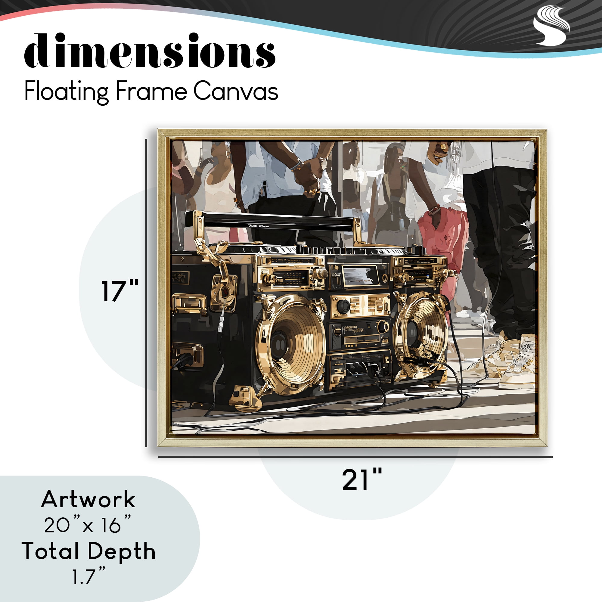 Stupell Industries Golden Stereo Hip Hop Beats Gold Framed Floater Canvas Wall Art, design by Franklyn Gregory
