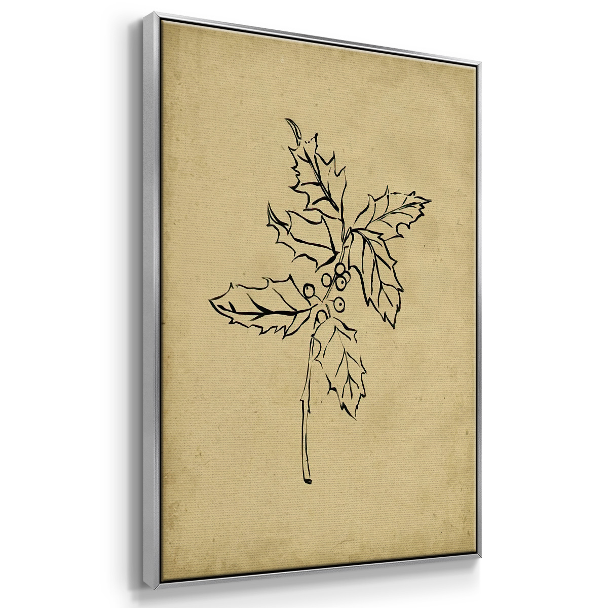 Holly Branch I - Framed Gallery Wrapped Holiday Canvas - 25 x 37 - Silver Frame