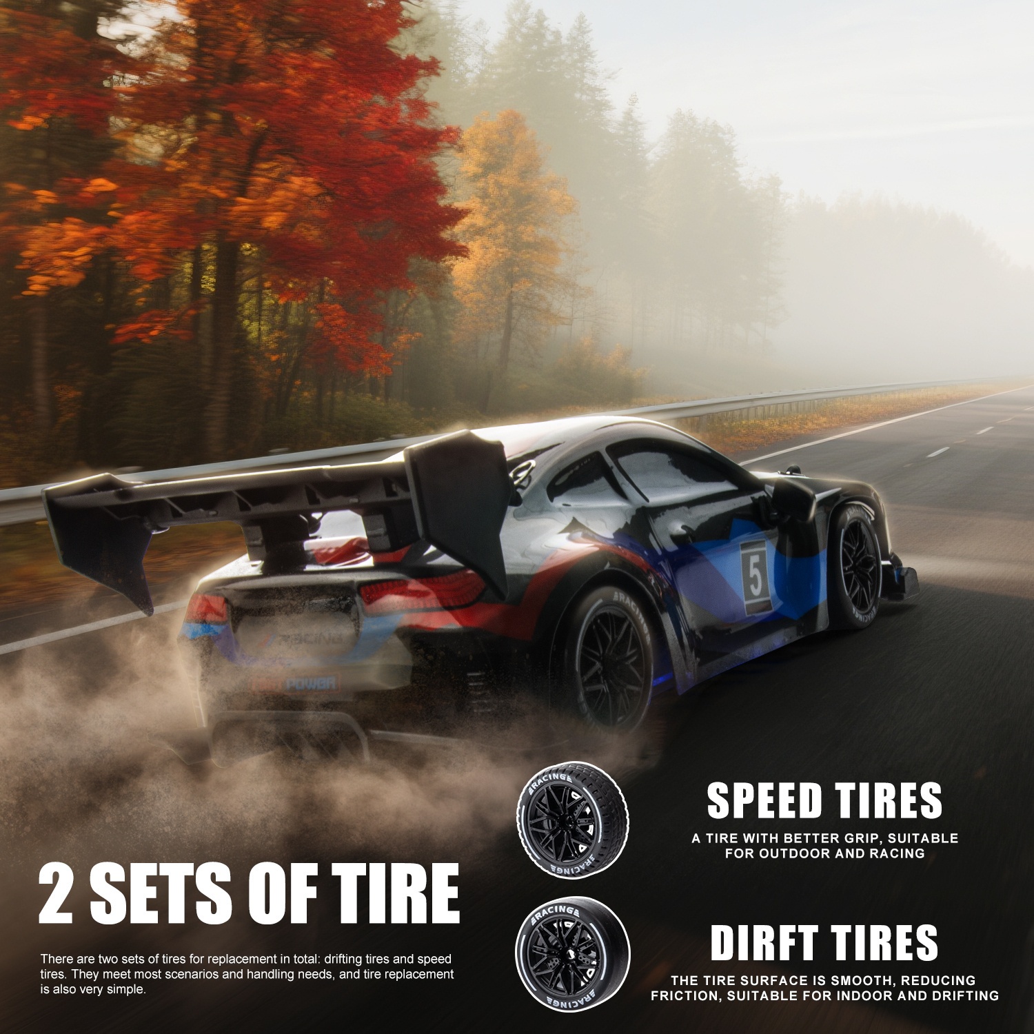 ATJIA 1:24 Scale 4WD Remote Control Cars Vehicle RC Drift Car 2.4GHz 30KM/H High Speed Racing Sport Toy Cars with LED Lights
