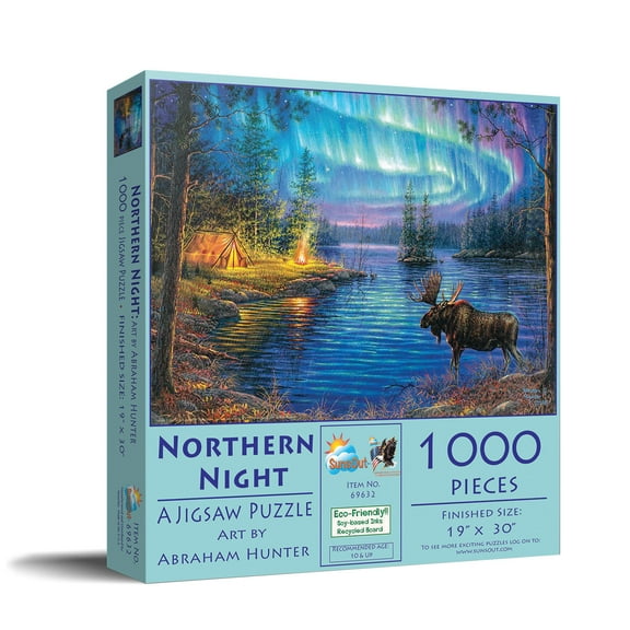 SUNSOUT INC - Northern Night - 1000 pc Jigsaw Puzzle by Artist: Abraham Hunter - Finished Size 19" x 30" Nature - MPN# 69632