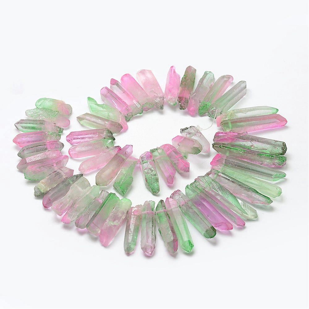 Electroplate Natural Quartz Beads Strands Dyed Faceted Green 23-47x8.5-9.5x8-10mm Hole: 2mm 15.7 inch(40cm)